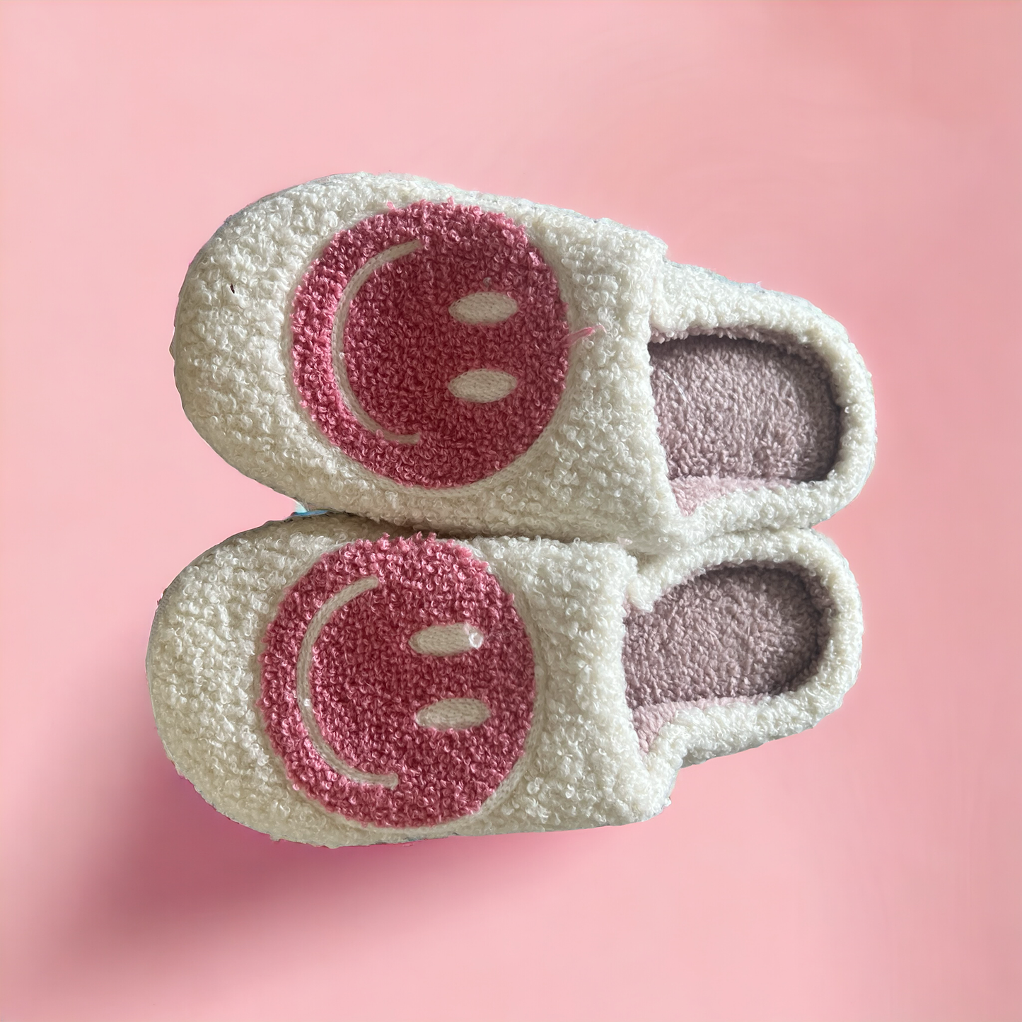 White & Pink Smiley Slippers